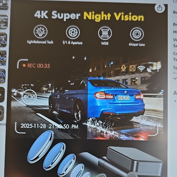 New GKU Duo Dash Cam Advanced 4K WiFi  Night Vision G-Sensor Black - Picture 6 of 8